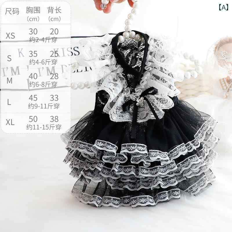 ペット服 小型犬猫用 春夏 薄手 プリンセスドレス 黒 レース 礼服 手作り かわいい 軽量 吸湿速乾 ペットウェア 室内用 普段使い