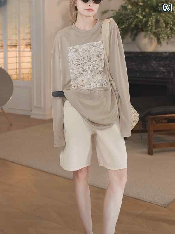 カットソー レディース おすすめ カットソー レディース おすすめ レディース 薄手 長袖 Tシャツ 太陽 プリントと 文字 プリント 2025夏 スタイル スノーフレーク コットン 日焼け防止 シャツ