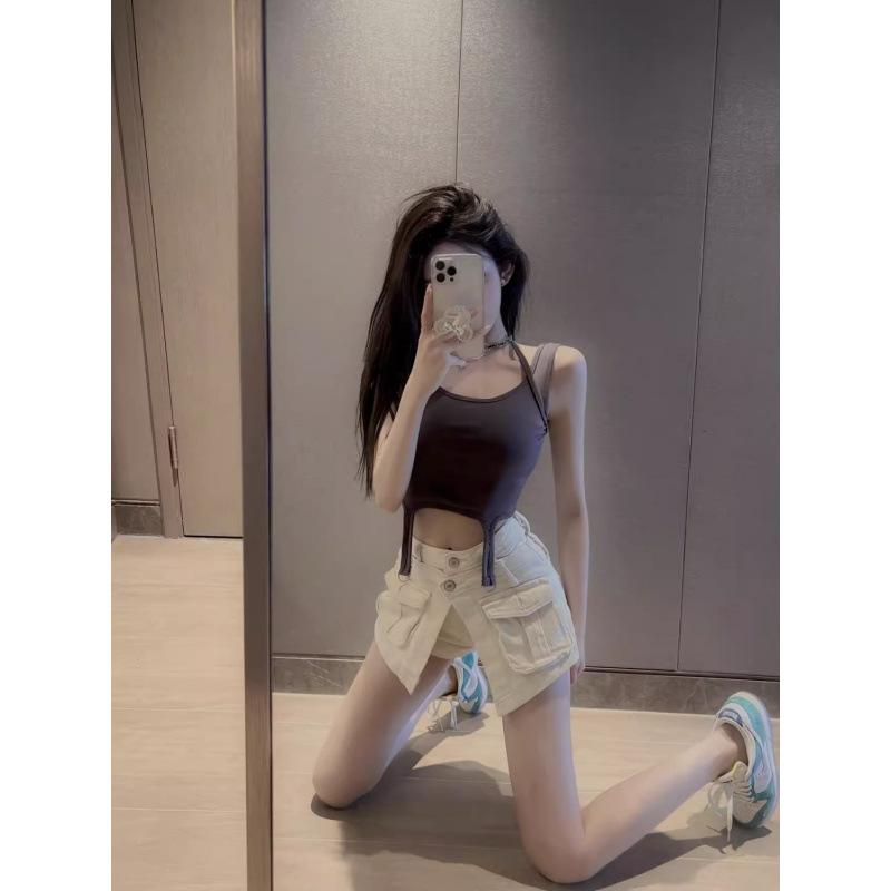 レディース 夏 レトロ Aライン デニム スカートパンツ セクシー スリム ショート 万能 カジュアル 普段使い 軽量 伸縮性