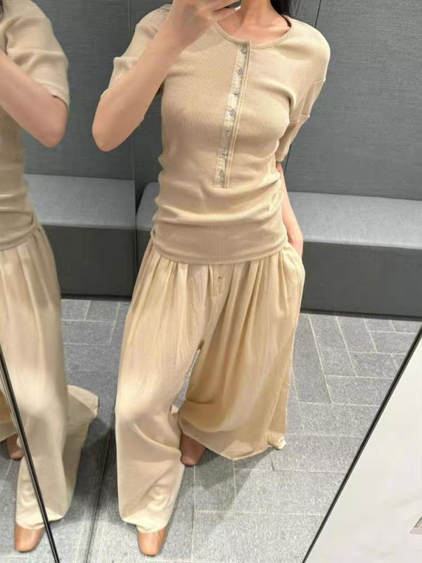 春夏 プルオーバー リブニット か細い填まる か細い成り行き 不規則さ紐  御前上等感 伸縮性 心地よい トップス 綿織物混 軽さ 普段使い