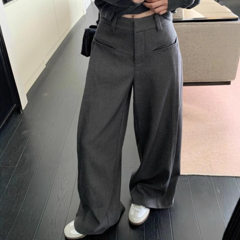 レディース 春 御機嫌酉の方角 ワイドレッグパンツ 引っ切り無い ロング丈 立ち会い場レングス ゆったり ドレープ感 薄墨色 心地よい 背広 通い 普段使い走り 軽さ 伸縮性