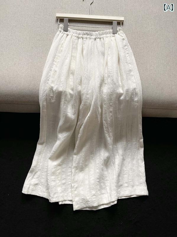 レディース ワイドパンツ 夏 ゆったり リラックススタイル 麻素材 9分丈 フローラル刺繍 透けデザイン 伸縮ウエスト カジュアル 普段使い 通気性 軽量 ルーズフィット 日系｜サポートシェアグローバル