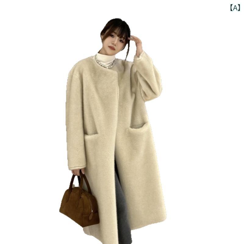 レディース 冬 ファー ミンク 厚手 保暖 ゆったり ロングコート ラフスタイル 環境素材 暖か ルーズフィット コート