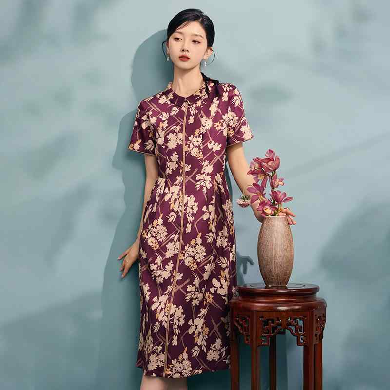 衣装 おっ母さん用 夏用 真絲 御花柄 レトロ 雅びやか お召しもの 口さかしい 通気性 好いたらしい 絹原料品 桑蚕糸 吸い付ける的 碎花