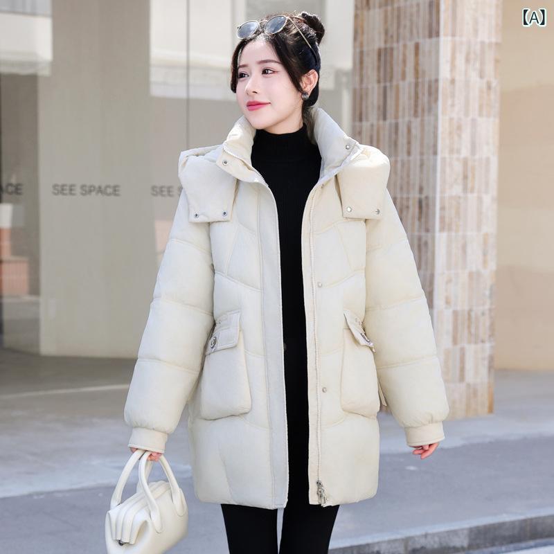 レディース フード付き ダウンコート 秋冬 大きめサイズ 厚手 ゆったり 中長丈 韓国 綿素材 暖か アウター シルエット カジュアル