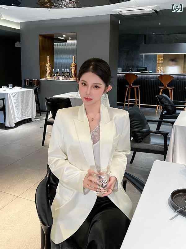 レディース テーラード 上衣 アセテート 御前上等感 付け汁感 か細い相応う 歳月 心地よい 雅びやか アウター 通い用 普段使い走り 光輝 上半身伝達ルート