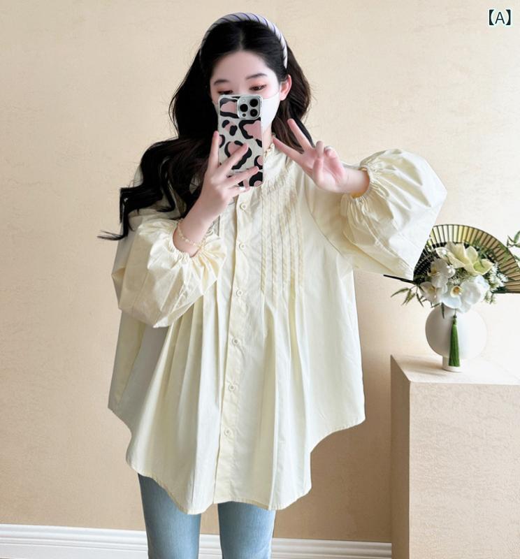 マタニティ 長袖 シャツ ゆったり ブラウス 授乳対応 お腹カバー 春夏 かわいい 韓国 ワイドシルエット 妊婦用 トップス 日常使い 柔らかい 素材