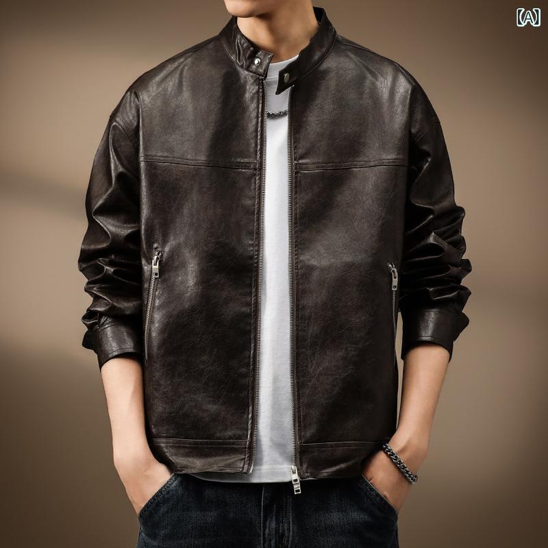 メンズ 秋用 レトロ アメリカン表現スタイル むすび付けるなめし革 上衣 照明ランプ色合い バイ鉄道車両 心地よい アウター 軽さ