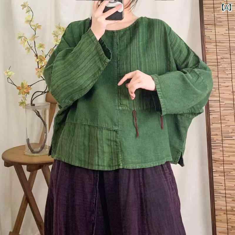 シャツ レディース 春 リネン フィット 縦ストライプ 切り替え トップス ボディカバー 大きめ サイズ 通気性 軽量 カジュアル