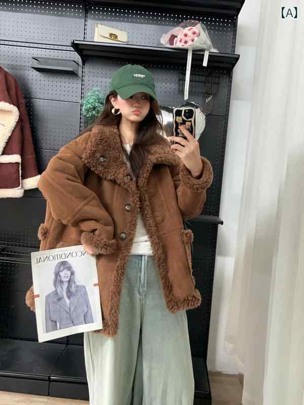 レディース コート 韓国 リバーシブル 秋冬 皮毛一体 ラムウール 羊毛加工 毛皮 アウター 暖か 軽量 スタイリッシュ 普段使い