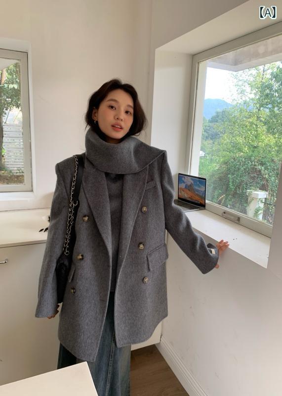 秋冬 厚地の外套 韓国 ゆったり影ぼうし 中長丈 ダブル人間の顔 毛糸原料品 ロングえり巻き 付き添い人 より良い 2点仕掛ける 生あたたかい 今めかしい 普段使い