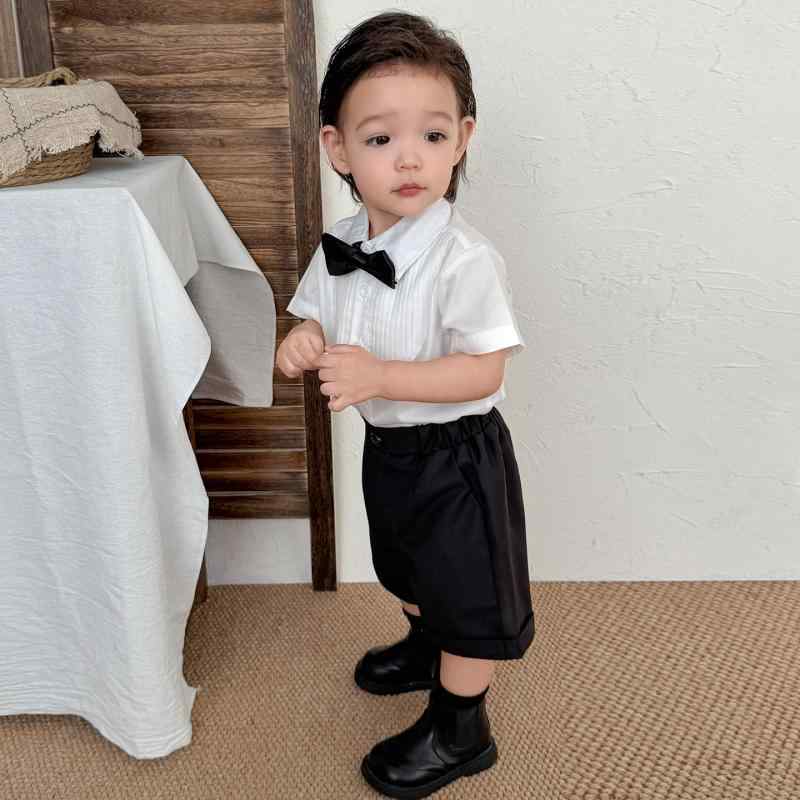 子供服 キッズ 男の子 セットアップ スーツ 半袖 シャツ ズボン 英倫風 英国風 紳士服 上下セット フォーマル ピアノ 発表会 結婚式 七五三 卒業式 入学式 パーティー イベント 演奏会 記念撮影 礼服 ボーイズ おしゃれ かっこいい 通気性 吸湿｜サポートシェアグローバル