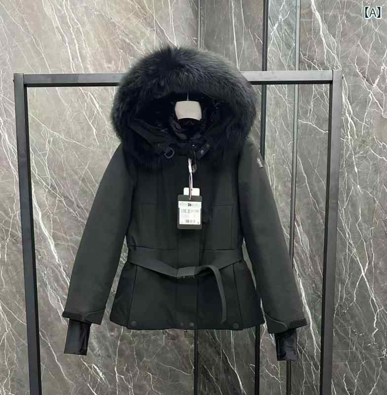 コート 女性用 ダウン キツネファー ウエストシェイプ 秋冬 暖か 軽量 ファー付き ロング丈