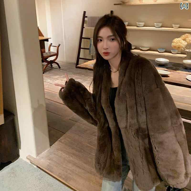 レディース 毛革厚地の外套 秋冬 家兎獣の皮 雅びやか 雅びやか 御前上等感 情の籠もった ロングアウター 古典派音楽表現スタイル 軽さ パステル色の原料品