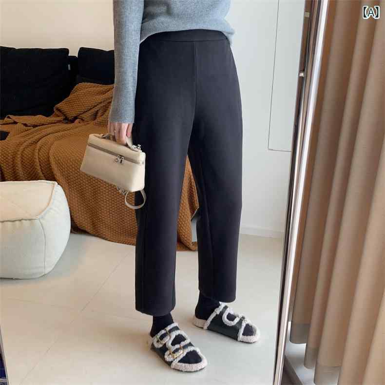 レディース 秋冬 羊毛 テーパードパンツ か細い 9分丈 小っちゃい相応う 引っ切り無い ボトムス 心地よい 細押し出し 生あたたかい原料品 普段使い走り デイリーお召しもの