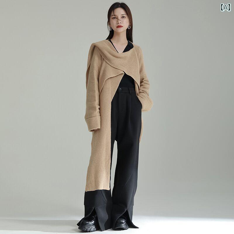 冬 ニット カーディガン ゆったり スリム レトロ リラックス スタイル セーター トップス カジュアル 着こなし スカーフ 付き コート 柔らかい 素材 暖かみ フィット