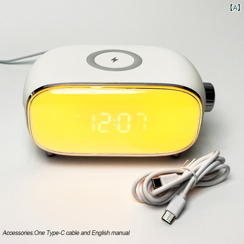 目覚まし時計 ベッドサイドランプ ワイヤレス充電器 ブルートゥーススピーカー FMラジオ 白ノイズ発生器 日の出シミュレーション 睡眠支援ライト リラックス機能 寝室用 多機能デバイス｜サポートシェアグローバル