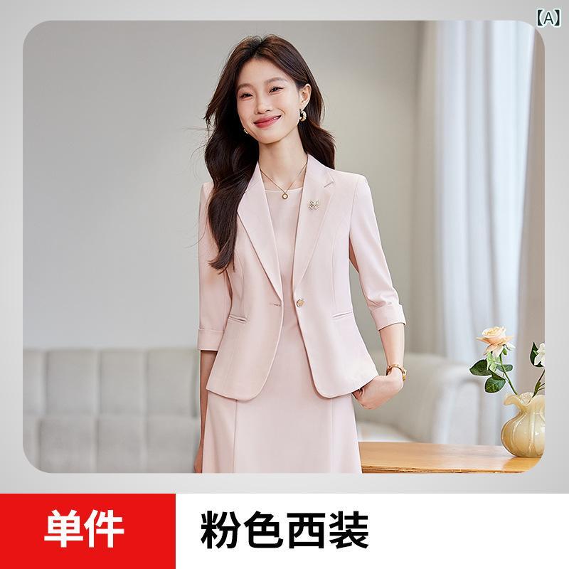 レディース 春夏 中袖 スーツ セット ワンピース ジャケット 高級感 ペティート セットアップ 女性用 半袖 トップス 組み合わせ ビジネス カジュアル 通勤