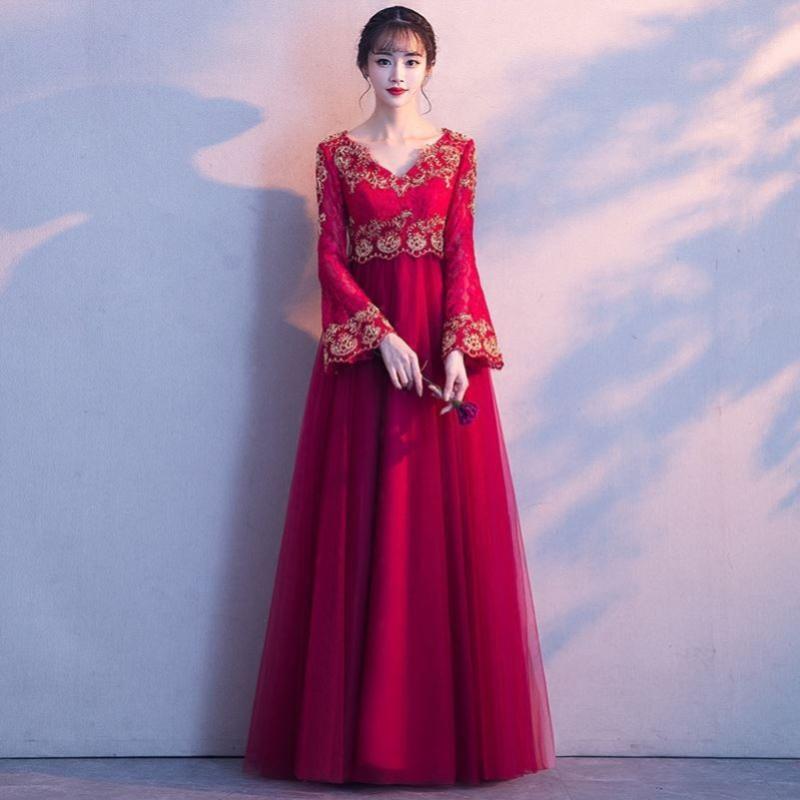 マタニティ ドレス 秋冬 赤 フォーマル 結婚式用 端正 上品 妊婦 ワンピース イブニング 礼服 回門 敬酒 訂婚