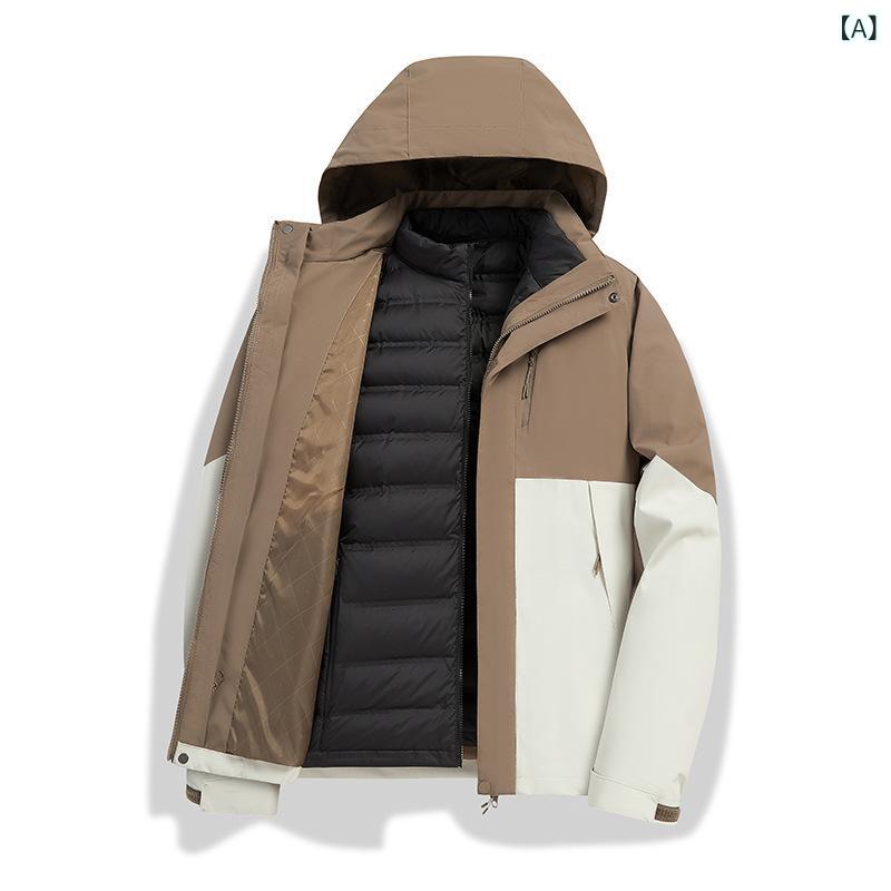 落ちこむ上衣 メンズ レディース ユニ一発やる 山登り アウトドア 着脱能力のある 二着仕掛ける 好一対 三防 雨合羽 防 防汚  落ちこむ 鳥毛 秋冬 軽さ 保温 役立つこと性