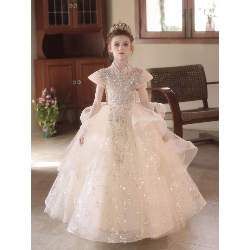 ドレス キッズ 女の子 フォーマル ワンピース ガールズ パーティー ピアノ発表会 結婚式 子供服 お姫様 演出服 卒業式 誕生日 記念日 七五三 演奏会 コンクール プリンセス ゆったり 大きいサイズ 体型カバー 着痩せ 細見え 膝丈 ノースリーブ 刺｜サポートシェアグローバル
