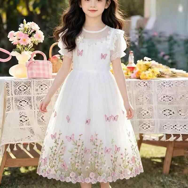 ワンピース キッズ 女の子 子供服 チュール ドレス 花柄 プリンセス かわいい ふんわり フレア ゆったり 体型カバー 大きいサイズ パーティー 結婚式 発表会 夏用 涼しい お出かけ 通学 普段使い さらさら 上品 華やか おしゃれ ジュニア 膝丈 ｜サポートシェアグローバル