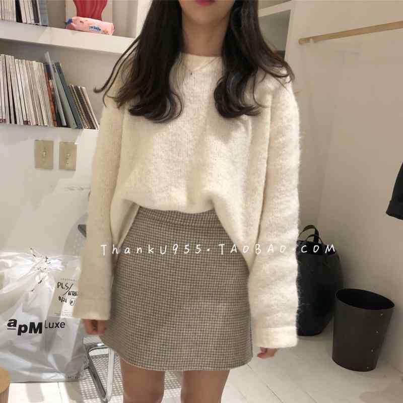 スカート ミディ丈 ウール 羊毛 レトロ チェック柄 ハンドメイド 秋冬 カジュアル 暖かみ 膝下丈 女性用 普段使い