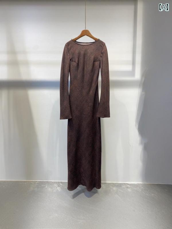 レディース ワンピース 蛇柄 プリント シルク ロングドレス 斜めカット フレアスリーブ 高級感 上品 軽量 滑らかな 素材 エレガント デザイン