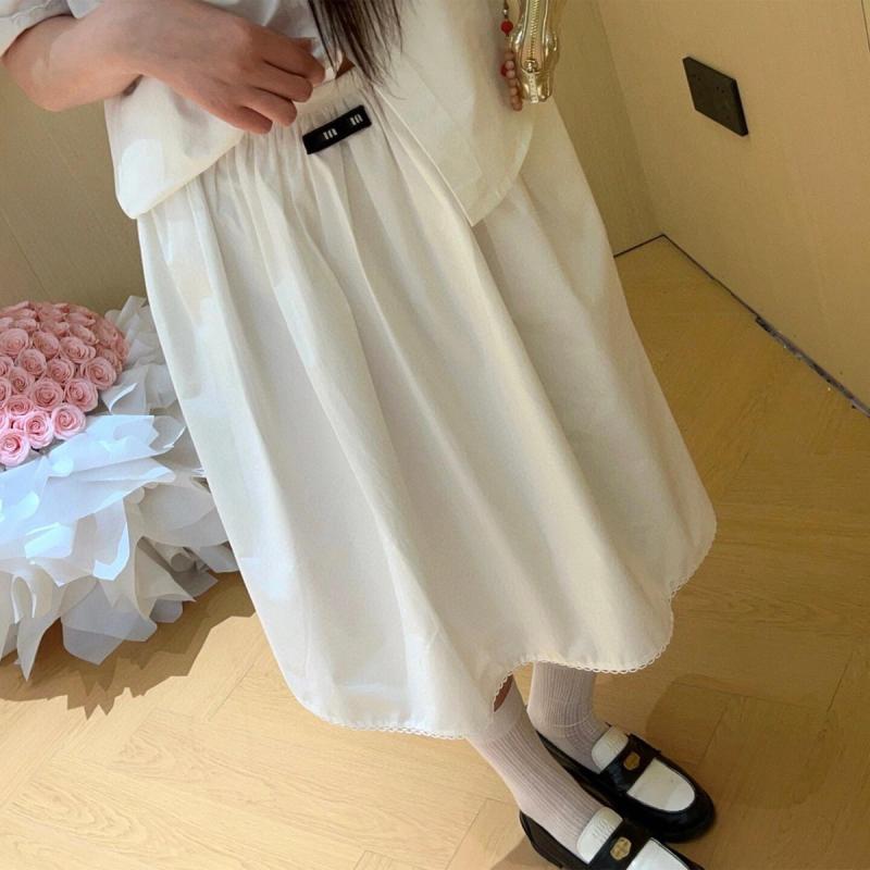 スカート レディース レース 花柄 Aライン ホワイト 夏用 薄手 無地 ボタン ミディ丈 刺繍 ロゴ 軽やか 涼しい 通勤 普段使い