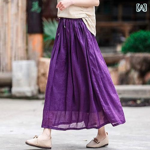 スコート 成人女性用 生まれながらカラムシ原材料 綿麻 二層心積もり midiロング丈 夏向け 軽さ 通気性 吸湿速乾 パステル色の 普段使い