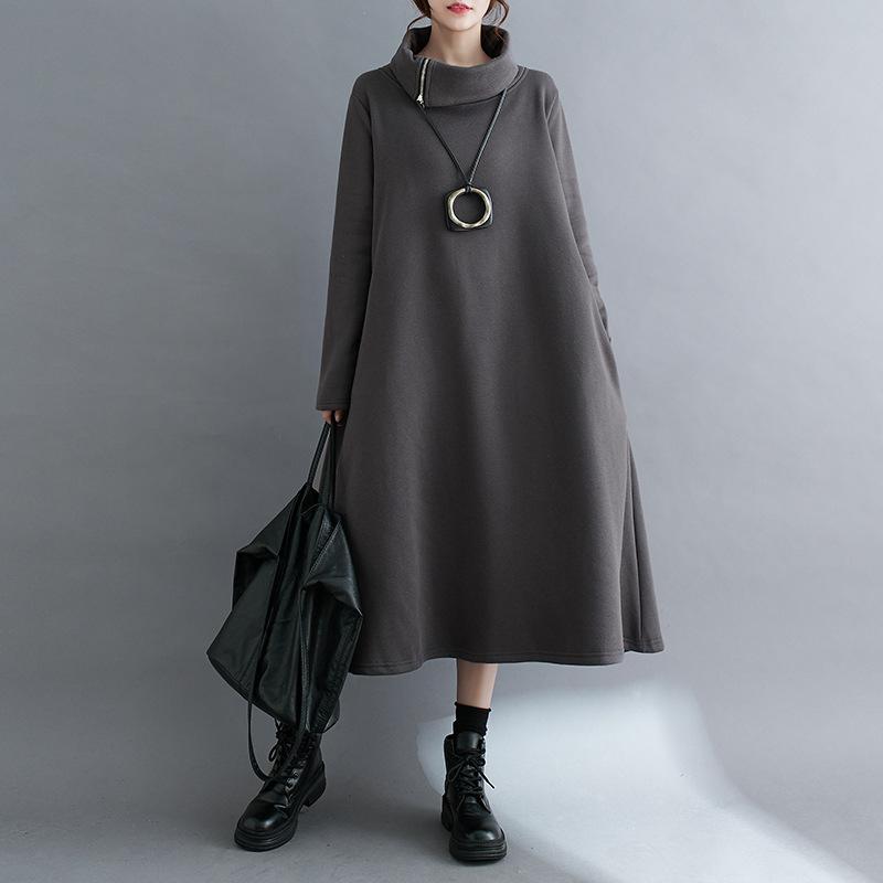 ワンピース 厚手 ハイネック 純綿 ジッパー ロング ドレス 不規則 デザイン アーティスティック ベースレイヤー 暖か 伸縮性 インナー 普段使い 4,587円