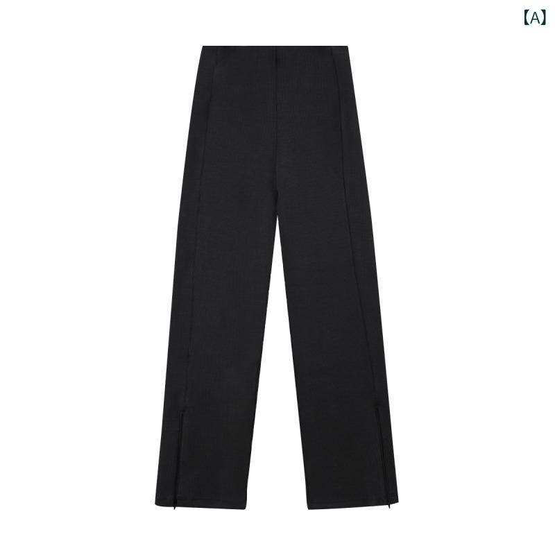 パンツ レディース 春夏 ハイウエスト フレア ストレート ロング ドレープ感 スリム効果 カジュアル 低身長対応 伸縮性 軽量 普段使い ビッグシルエット