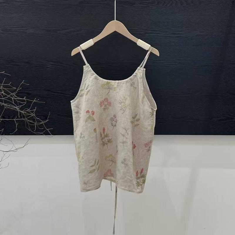 レディース 夏用 リネン キャミソール インナー 小花柄 プリント ボヘミアン ナチュラル シンプル 上品 トップス 軽量 吸湿速乾 普段使い