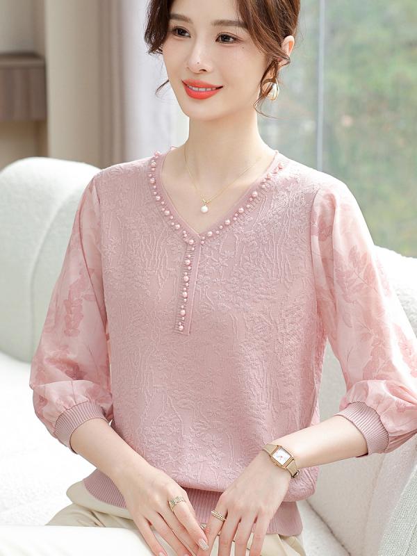 インナーTシャツ レディース 中高年女性用 春夏 七分袖 レース袖 ニット 軽量 伸縮性 吸湿速乾 おしゃれ 普段使い レイヤード トップス