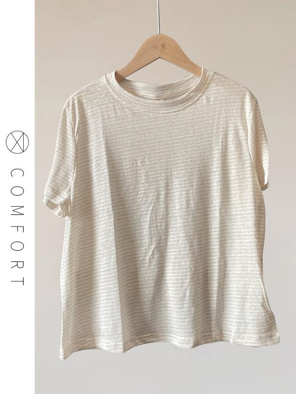 レディース 麻 混 ニット 短袖 Tシャツ 夏用 クルーネック ストレート 無地 柔らかい 肌触り しわになりにくい 爽やか 通勤 普段使い 軽量 吸湿速乾 トップス