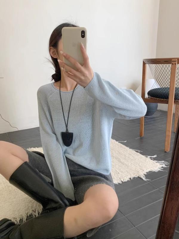 レディース 春夏 長袖 ニット トップス 薄手 UVカット プルオーバー ショート丈 ラウンドネック 韓国 カジュアル 吸湿速乾 スタイリッシュ