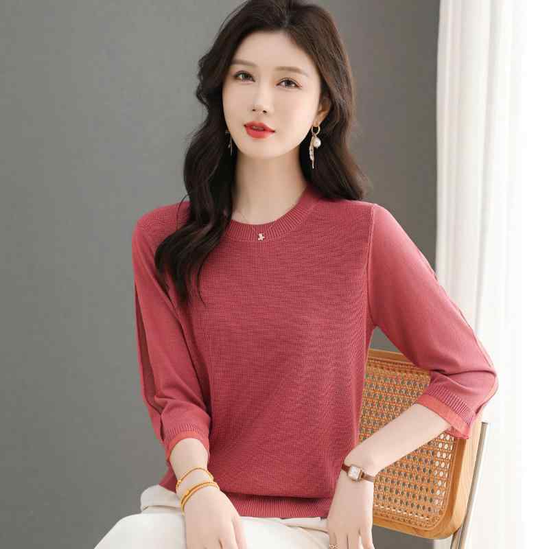 Tシャツ レディース 七分袖 接触冷感 ニット 春夏 薄手 快適 伸縮性 軽量 吸湿速乾 普段使い ママ ファッション