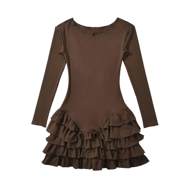 ワンピース レディース 長袖 レース フリル 切り替え ドレス ファッション スタイリッシュ デザイン エレガント スタイル 女性用 日常使い 軽やか シルエット