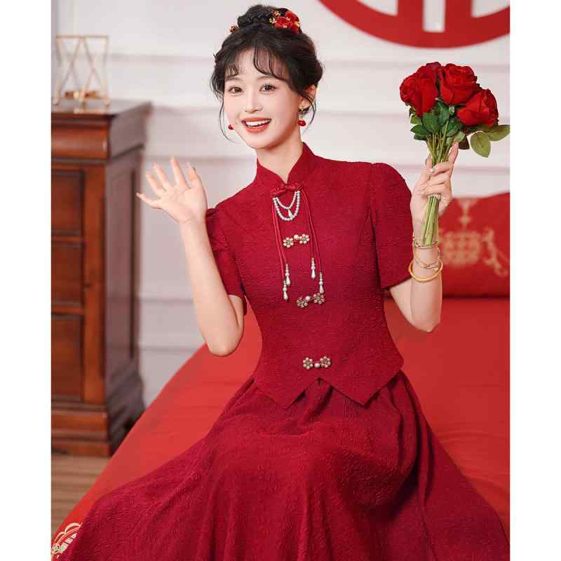 瀬戸ものお召しもの レディース 婚礼の儀用 赤 今めかしい中国 敬酒服 お嫁さんお召しもの 秀禾服 御前上等感 婚礼の儀 礼服 訂婚用 お上さん向け