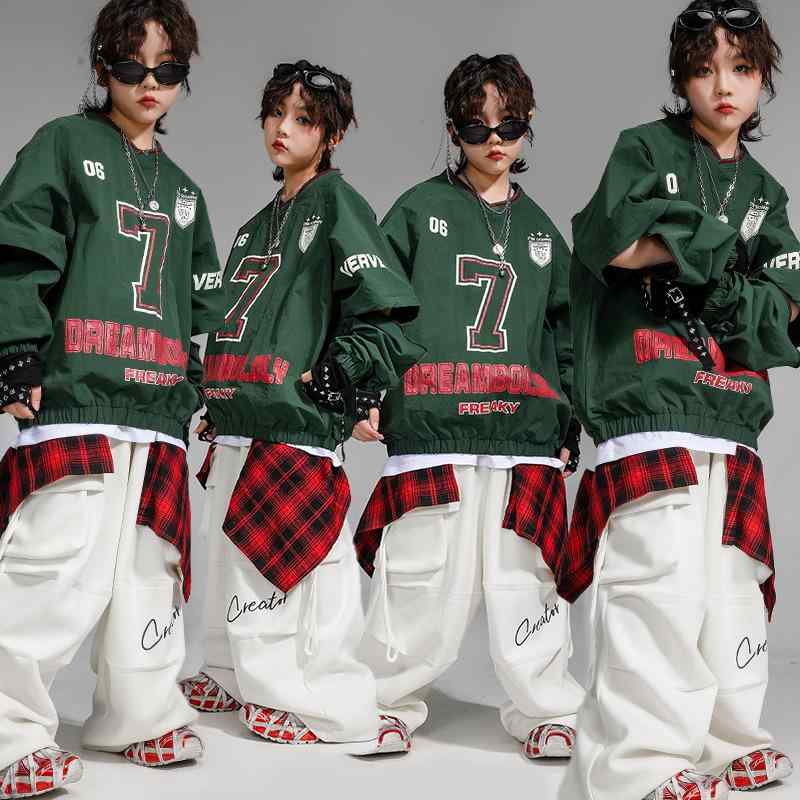 キッズ ヒップホップ ストリートダンス ゆったり スウェットシャツ カーゴパンツ セット 男の子 女の子 用 動きやすい ユニセックス ファッション