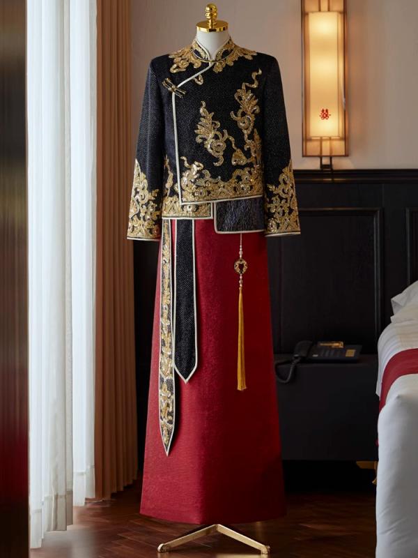 漢服 男性用 結婚礼服 新郎服 敬酒服 大きいサイズ 伝統デザイン 華やか刺繍 中国スタイル フォーマルウェア ウェディング 敬酒 礼装 メンズ 婚礼 大型 クラシック 豪華 モダンアレンジ｜サポートシェアグローバル