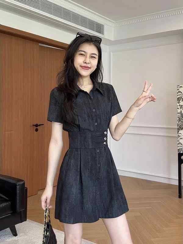 ワンピース レディース 夏 フレンチスタイル 韓国 ニッチ デザイン スリムシルエット ラペルカラー ハイウエスト レトロ ボディフィット ウエストシェイプ