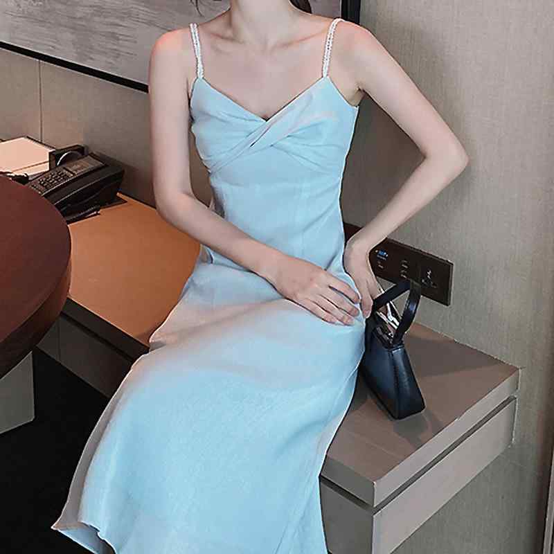 ワンピース レディース 夏用 法式 レトロ ストラップ シフォン マーメイドライン フェミニン 気質 軽やか 女性用 ドレス ミディ丈 涼しい フレンチスタイル