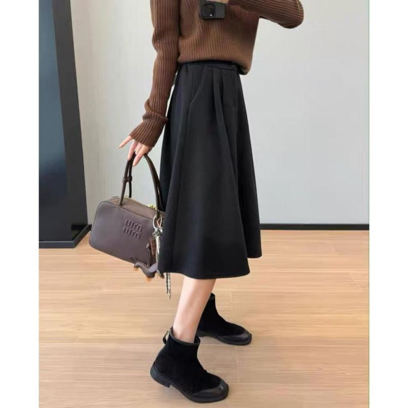 スカート 女性用 冬 Aライン ミドル丈 ダウン シフォン 保温性 スリム 伸縮ウエスト 厚手 アセテート羊毛 おしゃれ 暖か 通勤 普段使い 軽量 高級感