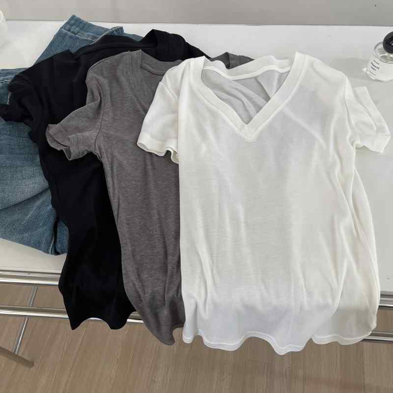 トップス レディース 夏 Vネック 短袖 Tシャツ シルク 混 リヨセル 軽量 薄手 スリムフィット 鎖骨見せ ストレートショルダー セクシー 透け感 普段使い 吸湿速乾 接触冷感