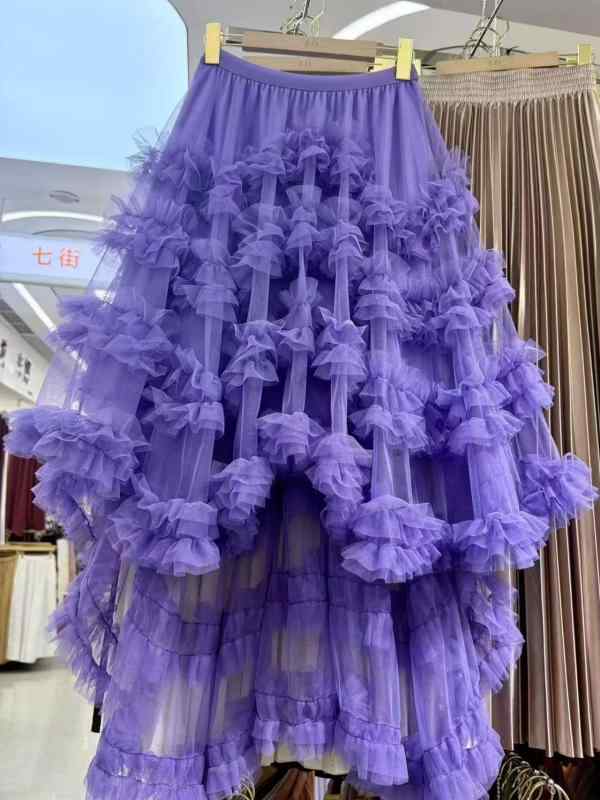 スカート レディース チュール プリンセススカート ボリューム フリル 前短後長 アシンメトリー ロマンチック フェミニン デザイン 軽量 シフォン素材 パーティー用 かわいい シルエット