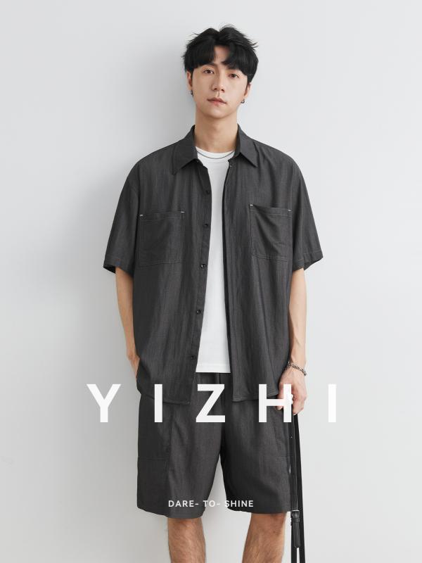 メンズ 夏用 接触冷感 シャツ ショーツ セット 薄手 軽量 ゆったり ルーズシルエット 韓国 カジュアル ワークスタイル 通気性 吸湿速乾 ストリート