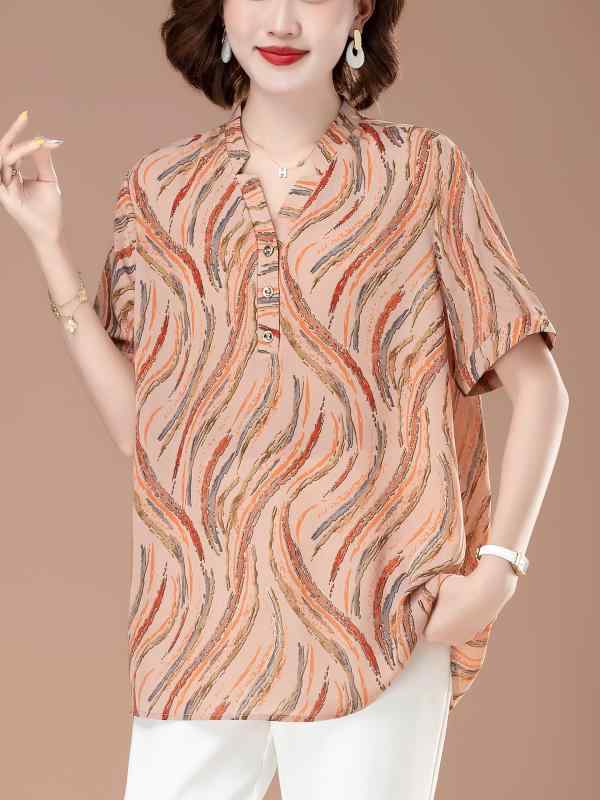 シフォンブラウス 女性用 夏 ゆったり 大きいサイズ 半袖 上品 軽量 通気性 ミドル トップス 綿混 接触冷感 カジュアル 普段使い