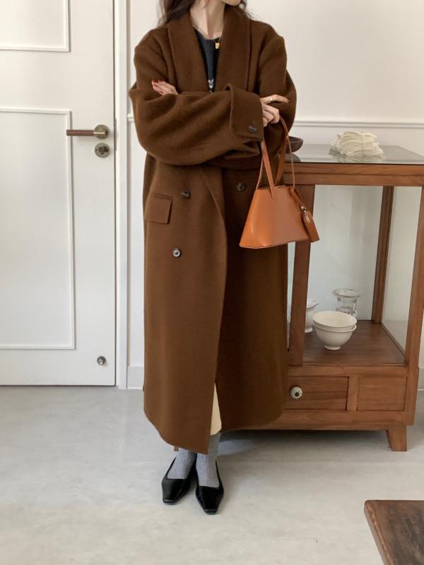 レディース ウール コート 秋冬 ゆったり ワイド シルエット 韓国 スタイル 暖か アウター ロング丈 スタイリッシュ 日常使い