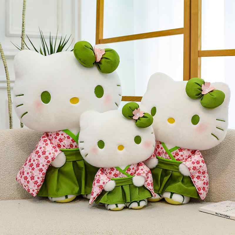 ぬいぐるみ 猫 立ち姿 和服 抹茶 桜花 デザイン ふわふわ かわいい 玩具 インテリア 飾り 春夏 ギフト ラブリー 毛布素材